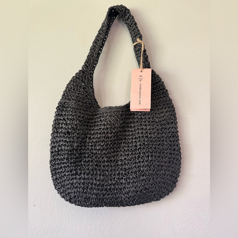 Expressions NYC Black Handwoven Shoulder Tote